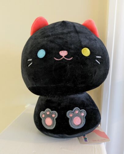 NEW So Soft & Squishy Mewaii 9in Mushroom Shape Cat Plush Black/Pink