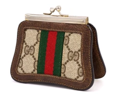 Gucci Vintage Wallet Coin Purse GG Supreme Sherry Kiss-Lock Brown Authentic