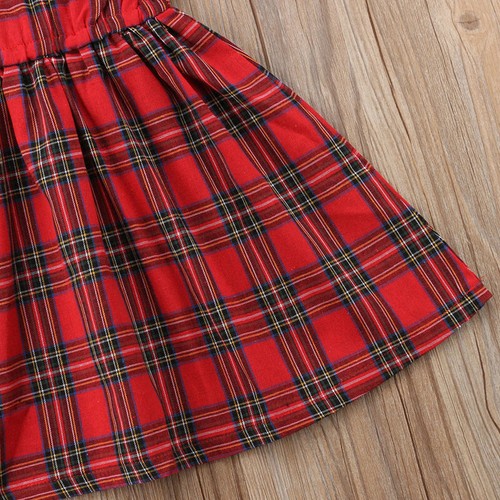 Christmas Kid Baby Girls Dress Ruffle Tops Plaid Skirt Xmas Outfits Set US Stock - Picture 7 of 8