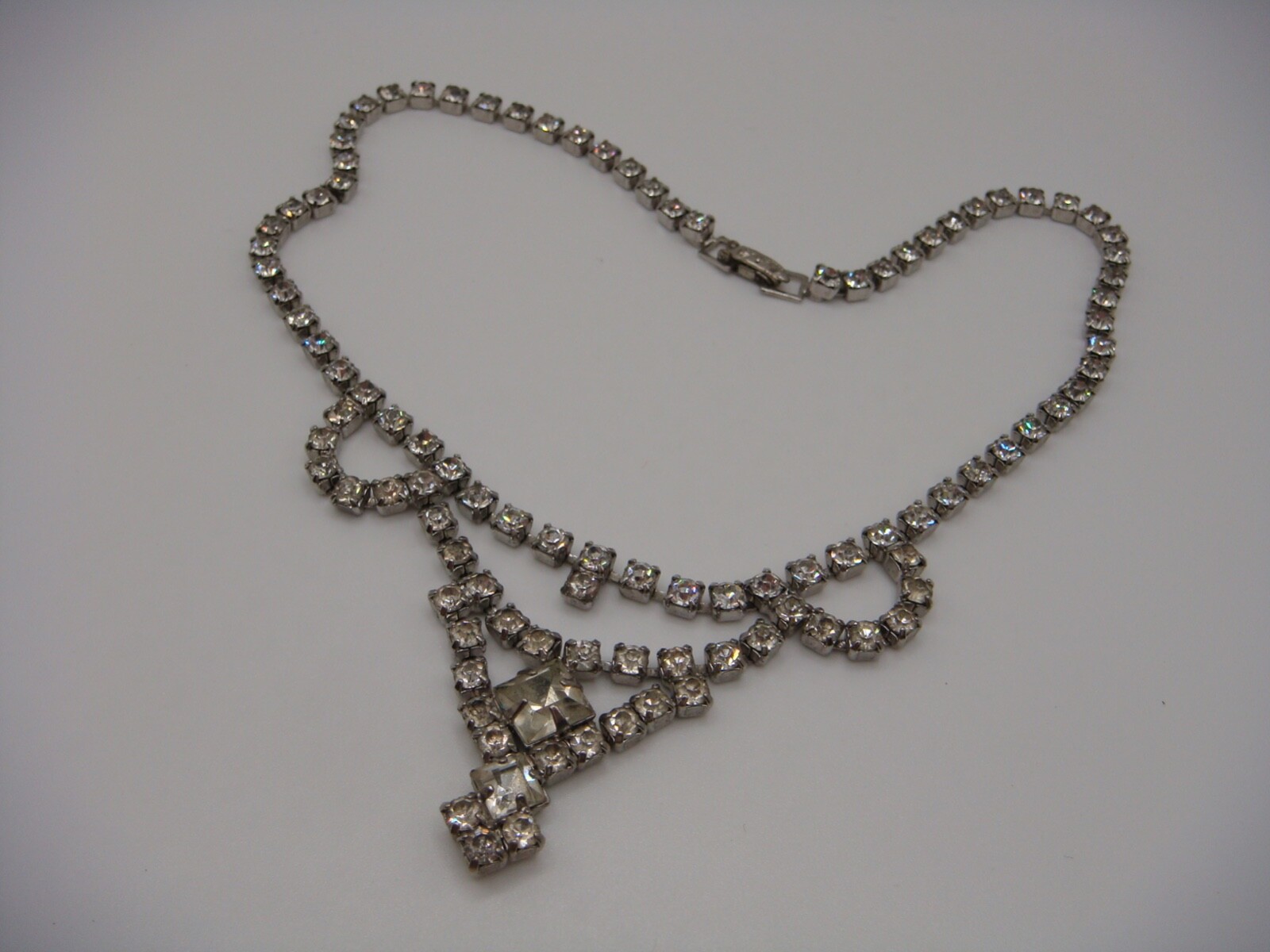 VINTAGE RECTANGULAR CUT RHINESTONE CASCADE NECKLA… - image 5