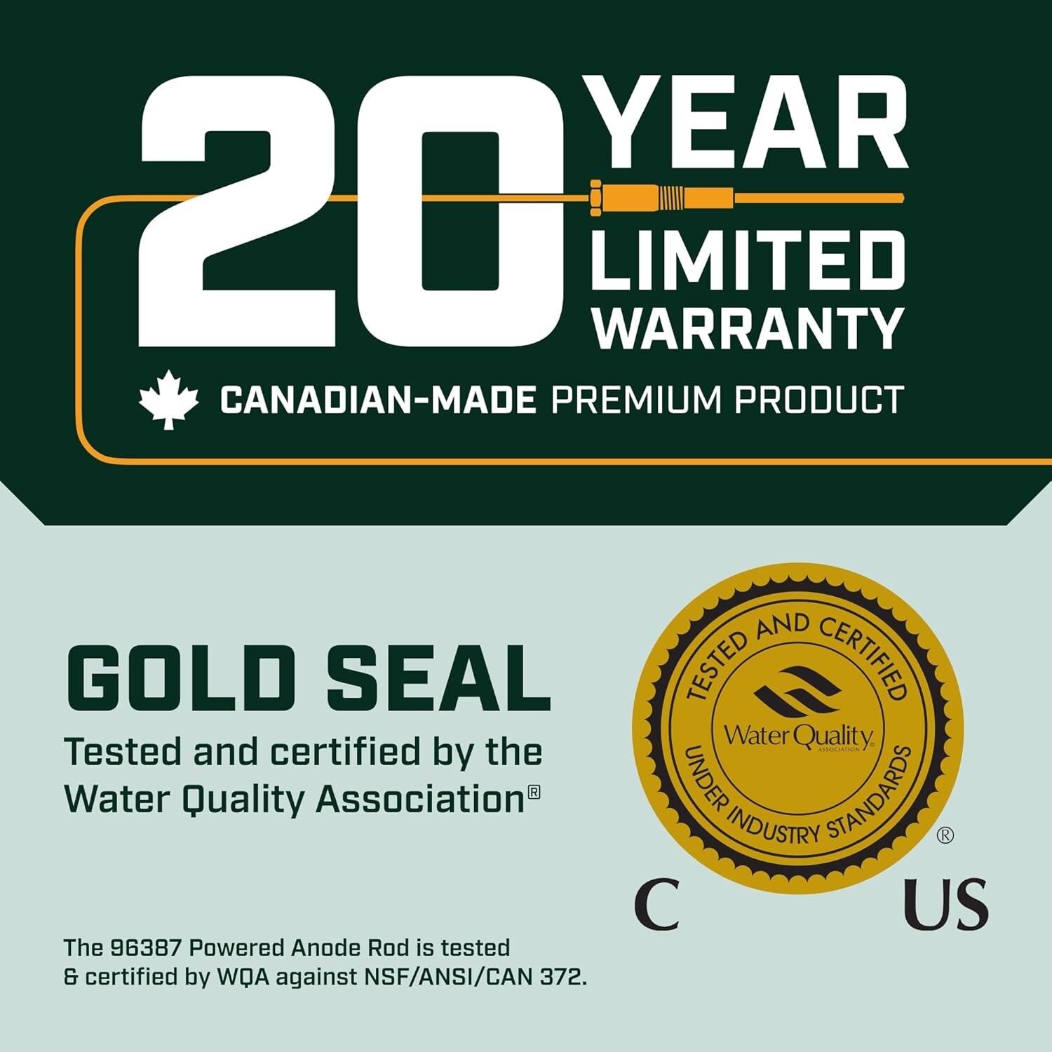 20-Year Powered Anode Rod for Water Heaters - Odor Elimination & Corrosion Proof