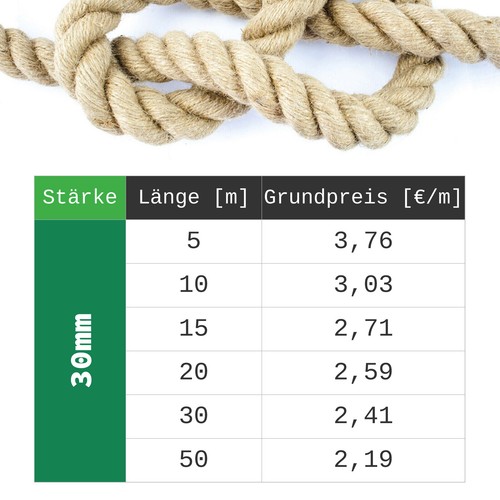Seile Jute Hanfseil bis 60mm Tau Juteseil meterware 5 - 50 Meter Juterope Seile - Bild 22 von 26