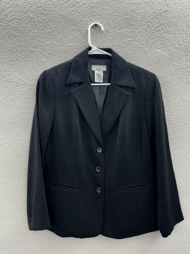Covington Womens Blazer Size 10 Black Pink Pinstripe Button Up Suit Coat - Picture 1 of 11
