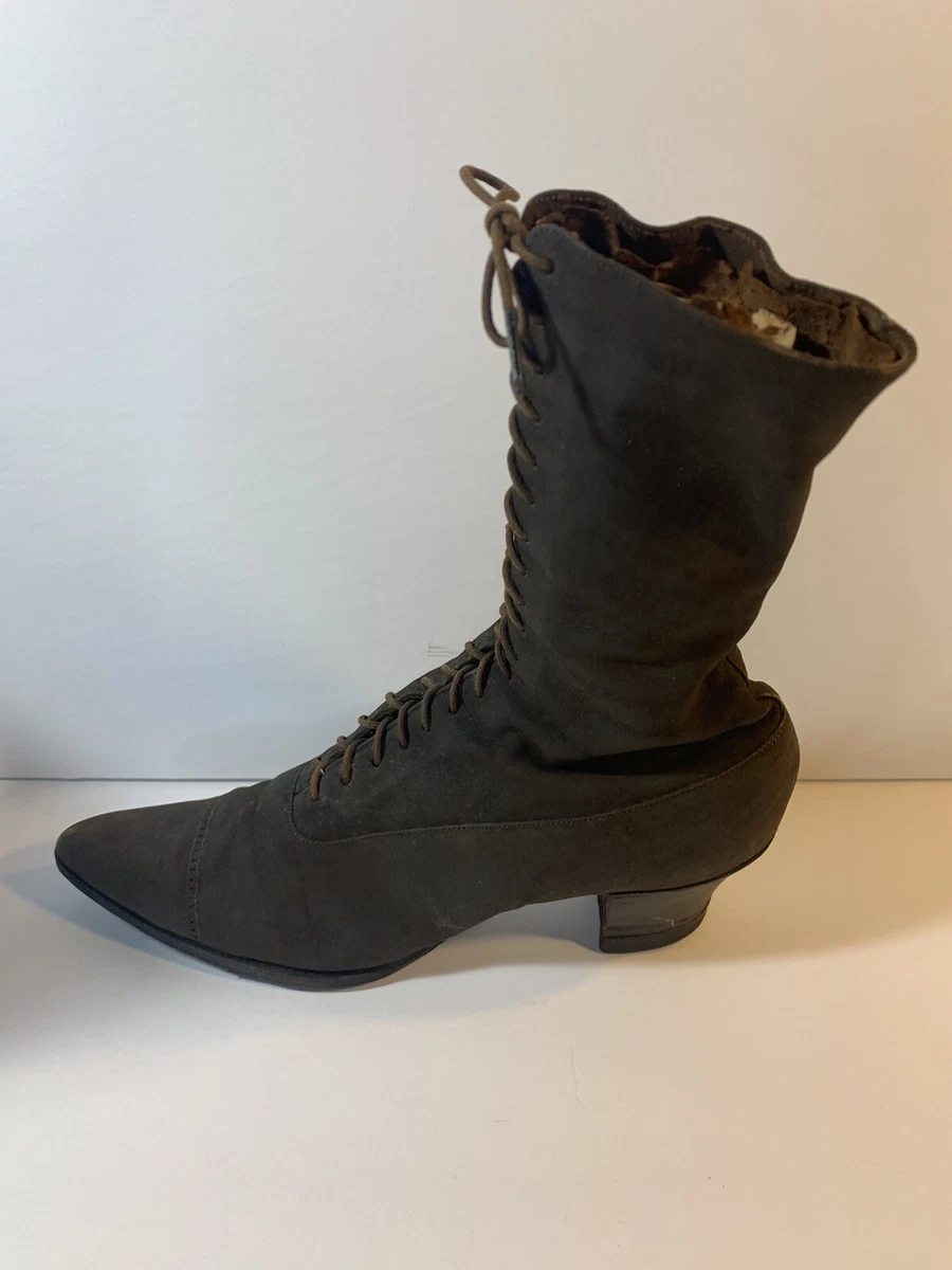 Antique Women s Victorian Goodyear Wingfoot K C Shoes Lace Up Brown Heel Boots