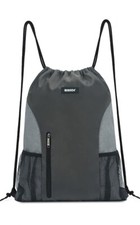 Drawstring Backpack Sport Gym Bag Water-Resistant String Bag for Women Men -Grey