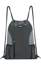 Drawstring Backpack Sport Gym Bag Water-Resistant String Bag for Women Men -Grey