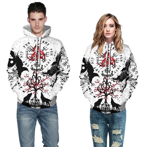 Viking Tattoo 3D Print Pullover Hoodie Hooded Long Sleeve Sweatshirt Jacket Coat - Picture 13 of 17