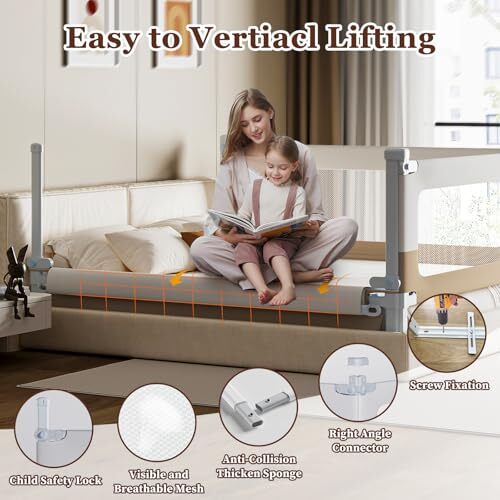 Baby Bed Rail Guard for Toddlers 3 Sides, Double Child 78.8x78.8x59