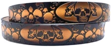 MULTI SKULL MOTORCYCLE BIKER ROCK EMBOSSED GENUINE COWHIDE LEATHER BELT USA MADE