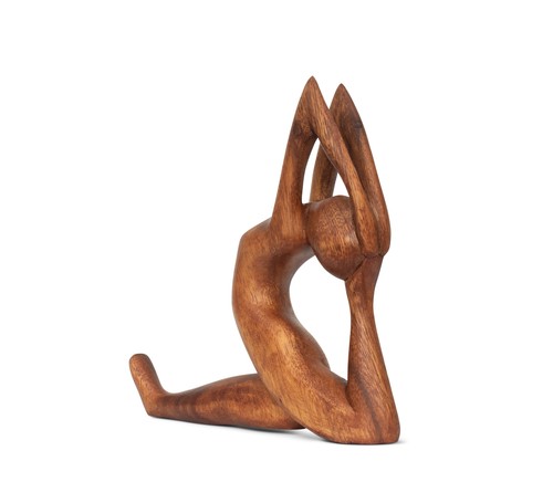 Statua Mini Yoga Statuina 8" in Legno Fatta a Mano - Una Gamba Spaccata in Posa Sirena - Foto 5 di 6