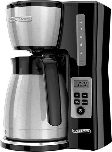 Caffettiera Termica Programmabile 12 Tazze con Resistenza alla Infusione e Tecnologia Nero