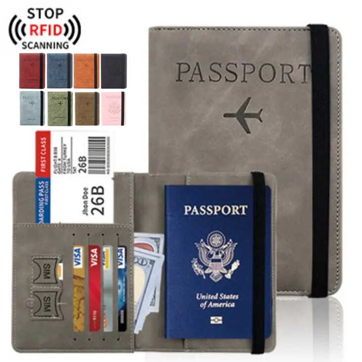 Family Travel Passport Holder – RFID-Blocking Document Organizer With Zipper, Card Slots, & Wrist Strap (Grey)