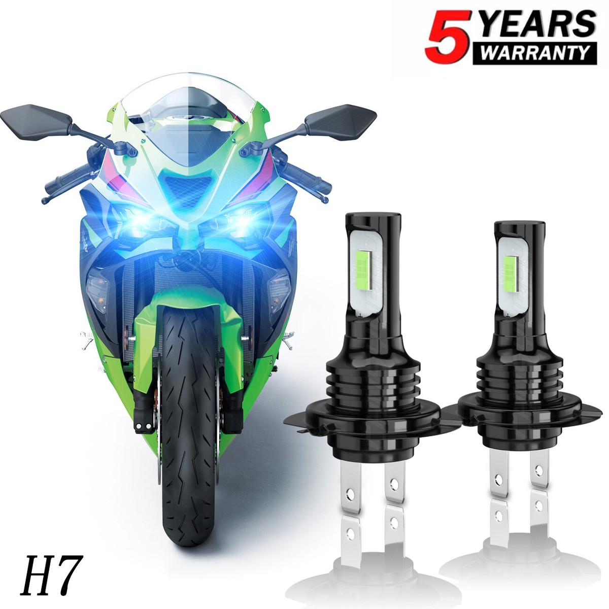 Pair H7 100W 8000K Ice Blue LED Headlight Lights For Kawasaki