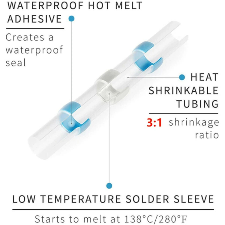 300Pcs Solder Seal Sleeve Heat Shrink Wire Connectors Butt Terminals Waterproof - Image 4 of 4