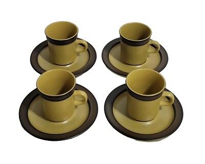 Set of 4 Genuine Stone Ware Desert Sand China & Table Institute Cup & Saucer Set