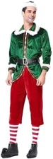 Adult Christmas Elf Costume Green Santa Claus Xmas Party Outfit for Men