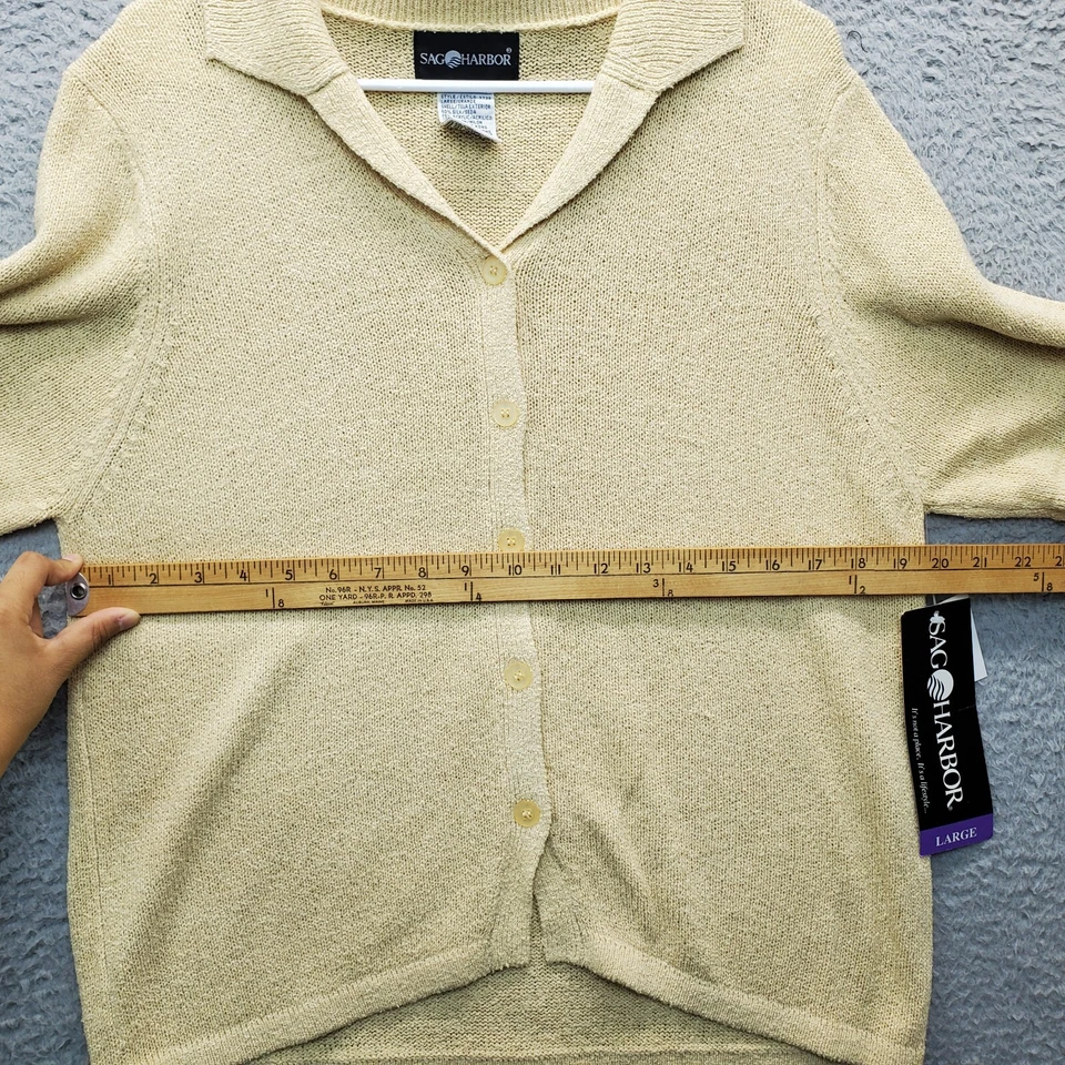 Cárdigan Suéter Sag Harbor Mujer Grande Tostado Tejido Manga Corta Cuello Abotonado Foto 4 de 4