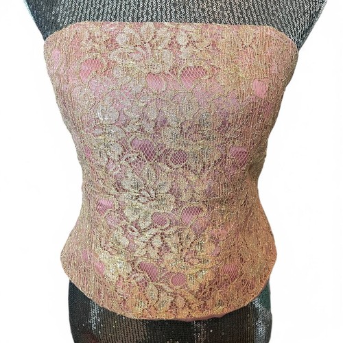 Vintage Cache Y2K Coquette Fairy Lace Bustier Pink Gold Corset 6 Romantic Sexy - Picture 9 of 9