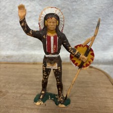 Vintage 1964 Louis Marx Indian Chief W/Spear  Shield 6" Plastic Figures