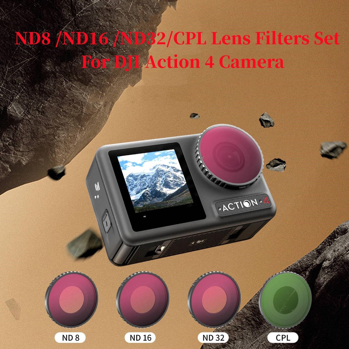 NEEWER Lot De 4 Filtres ND Compatibles Avec DJI Osmo Action 5 PRO/Action 4, ND8 ND16 ND32 CPL Kit De Filtres Polarisants à Densité Neutre Pour Caméra