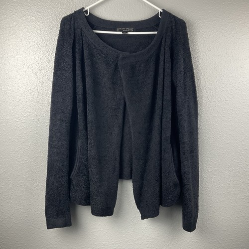 Cárdigan abierto negro Barefoot Dreams Bamboo Chic Lite bolsillos tejidos difusos XS/S - Imagen 2 de 10