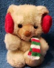 Cares Soft Pets Tuff Teddy Bear Russ Berrie Co. Earmuffs and Scarf Vintage