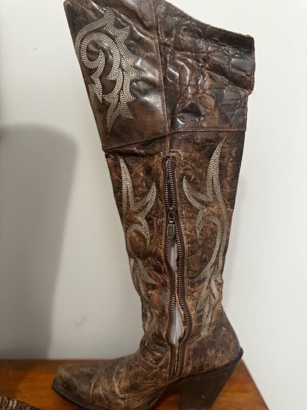 Dan Post Jilted 20" Knee High Western Boots Snip Toe Brown Women's 7.5