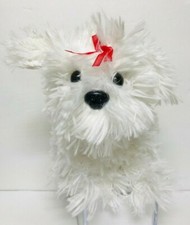 DAN DEE Collectors Puppy DOG 10  White Red Bow Plush Stuffed