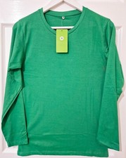 WOMENS'S LONG SLEEVE PLAIN T-SHIRT LADIES ROUND NECK TOPS 100% COTTON