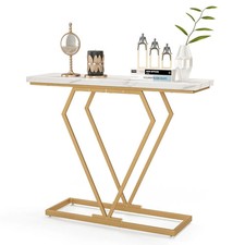 100 cm Gold Console Table – Geometric Frame, Faux Marble, Entryway Table