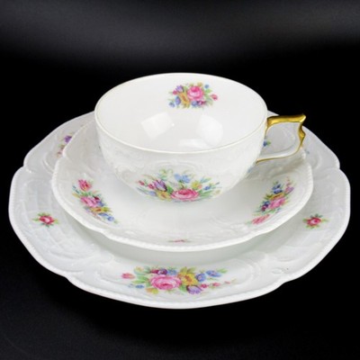 Rosenthal Porzellan Teegedeck Serie Sanssouci Weiss Dekor Deutsche Blume 1933