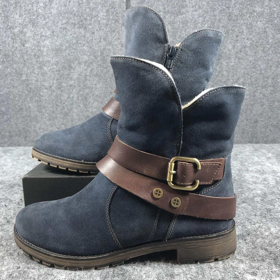 Botas Naturalizer Mujer Talla 7 W Azul Marrón Talley Gamuza Correa Hebilla Cremallera al Tobillo Foto 3 de 4