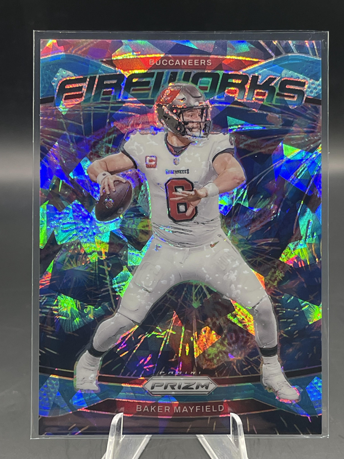2024 Panini Prizm #6 Baker Mayfield Fireworks Blue Ice Prizm #/99