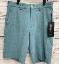 NWT Walter Hagen Golf Shorts Teal Textured Grid Majors 11 Collection Mens W30"