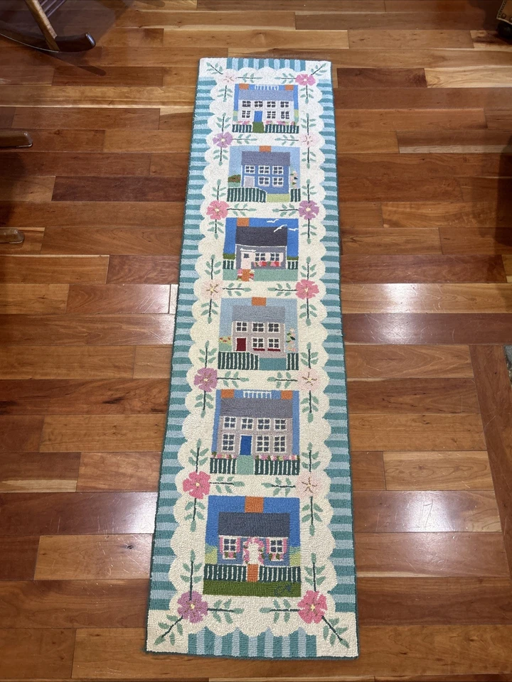 Claire Murray Enganchado a Mano Lana Nantucket Cottage Runner N82 BL 24"W x 95"L Foto 2 de 4