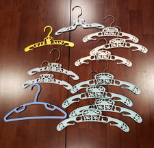Lot of 12 Vintage Baby Child Hangers plastic swivel White Blue Yellow Carousel