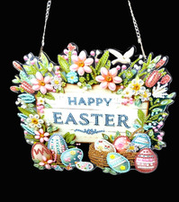 FINISHED Diamond Art - Happy Easter w/ Eggs and FLOWERS- Acrylic Wall Hanging