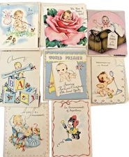 1940's Baby Birth Announcement Greeting Cards Postmarked Vintage Lot of 8
