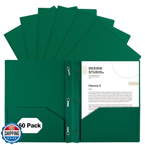 EEHZTSI 60er Pack Kunststoff Ordner mit Taschen und Zinken, 2 Taschen Ordner mit