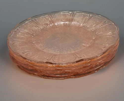 Great Set of 6 Jeanette Pink Cherry Blossom depression glass 9” Dinner Plates