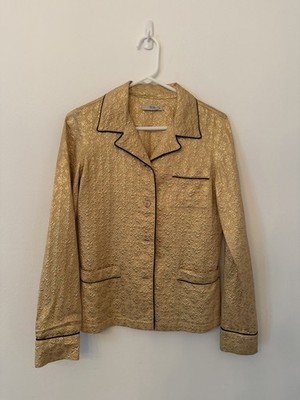 Rare runway-era Prada lounge shirt in metallic floral jacquard silk blend