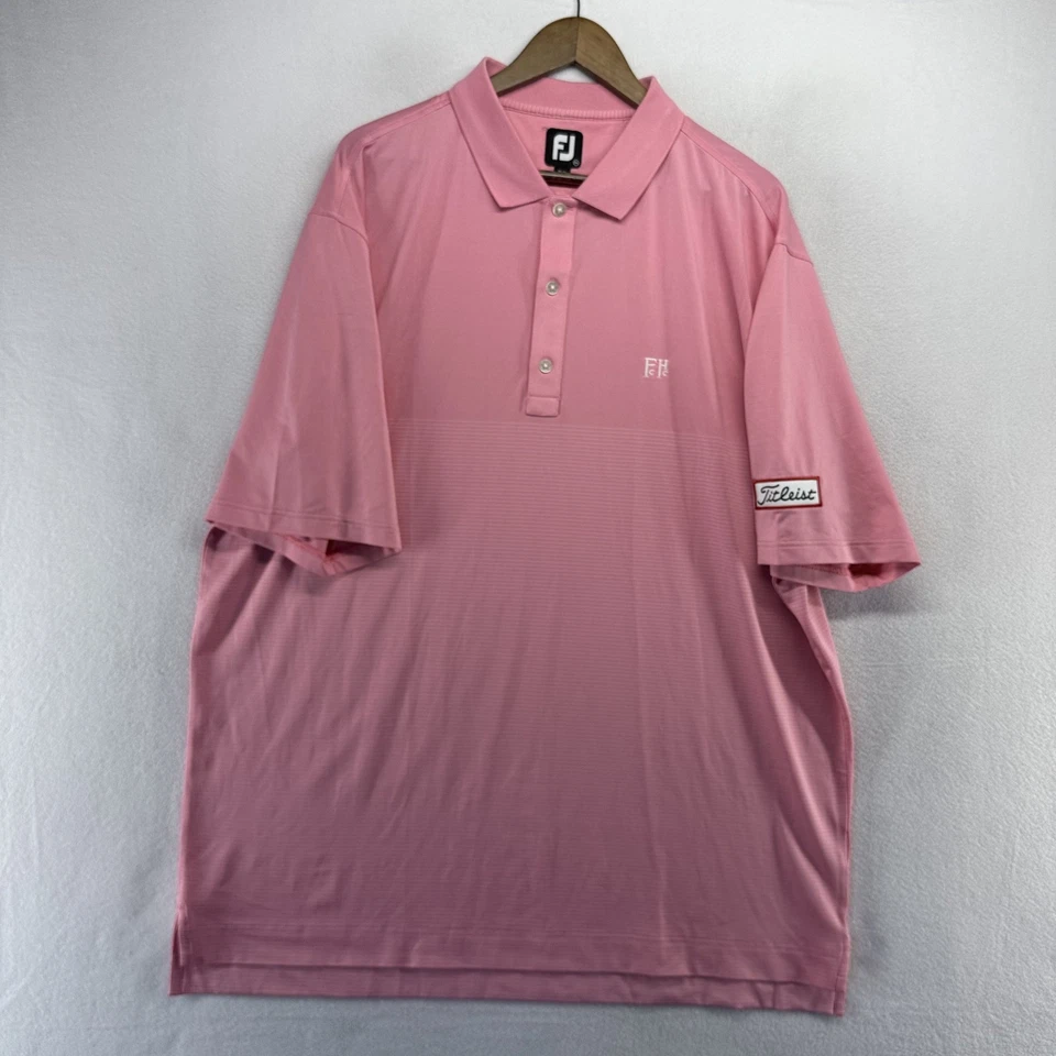 Footjoy Polo Shirt Men's 2XL Pink Titleist Patch Logo Stretch Performance Golf - Image 2 of 4
