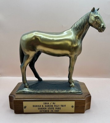 Bronze Horse Statue Trophy Harold R. Dancer Filly Trot Garden Equestrian 1997