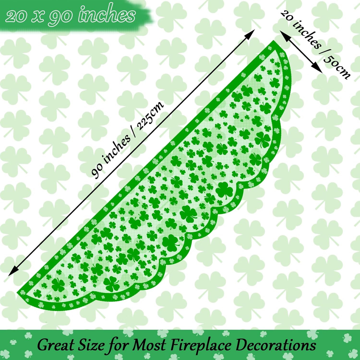 Green Shamrock Mantle Scarf for Fireplace - St Patricks Day Fireplace Cover Deco