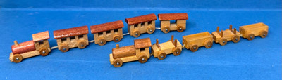 Eisenbahn 2x Zug Erzgebirge DDR Holz Dekoration Spielzeug MINIATUR 13/14cm /P10
