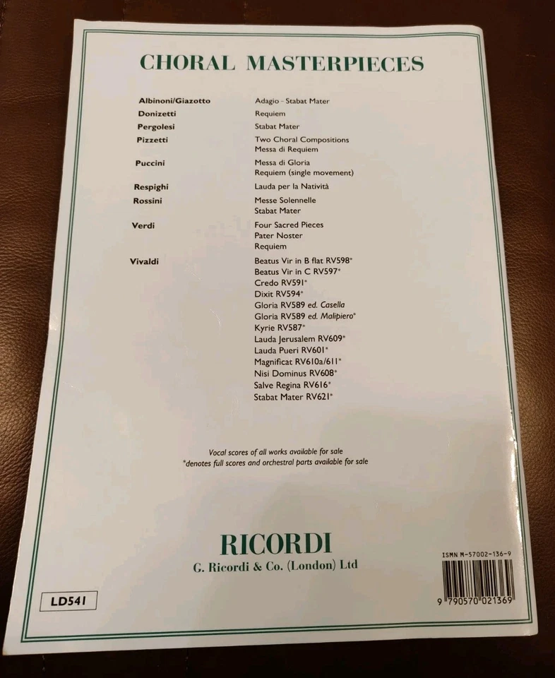 Antonio Vivaldi Gloria RV589 Vocal Score Latin Text English Translation Ricordi - Image 2 of 2
