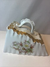 Vtg  Porcelain Cheese /Butter Keeper Pink Floral Victorian No Plate