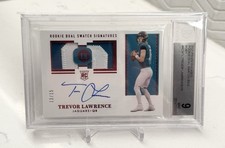 2021 TREVOR LAWRENCE #d /15 Encased Rookie ON CARD AUTO Ruby Dual Patch BGS 9 RC. rookie card picture