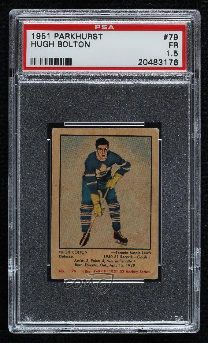 Hugh Bolton #79 Hockey Cards 1951 Parkhurst trading card — raw and PSA graded price guide
