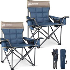 2 Pack Oversized Camping Chairs Heavy Duty Folding Lawn Seat w Cooler Cup